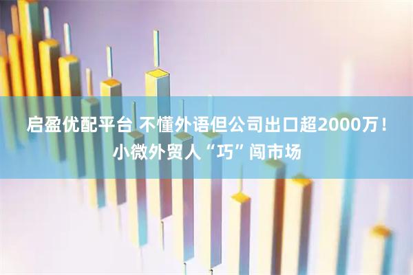 启盈优配平台 不懂外语但公司出口超2000万！小微外贸人“巧”闯市场
